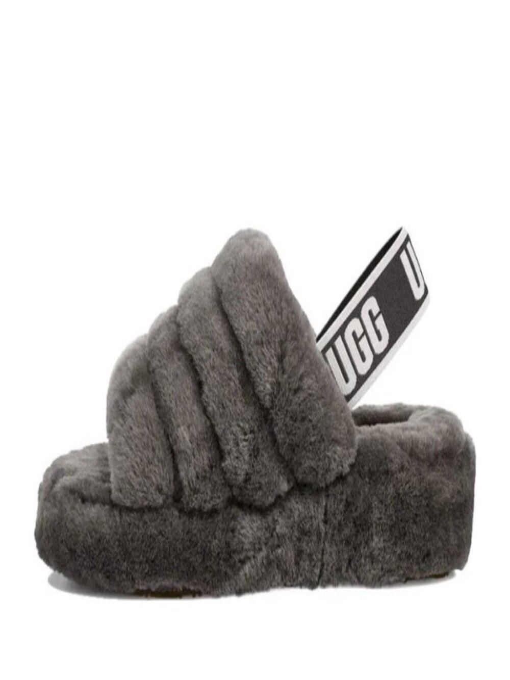 UGG Fluff Yeah Slide Black Sheepskin Fluffy Platform Slippers Women Sz 6
